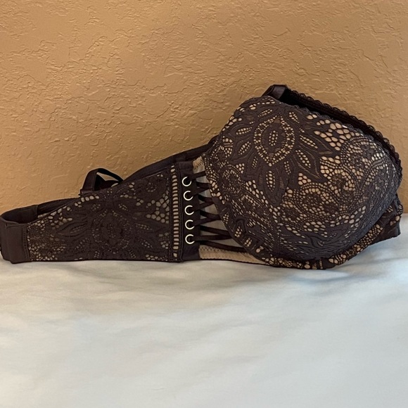 Victoria's Secret Very Sexy Push Up Lace Bra Gray & Rose Beige Underlay 34D SEXY - Picture 6 of 8